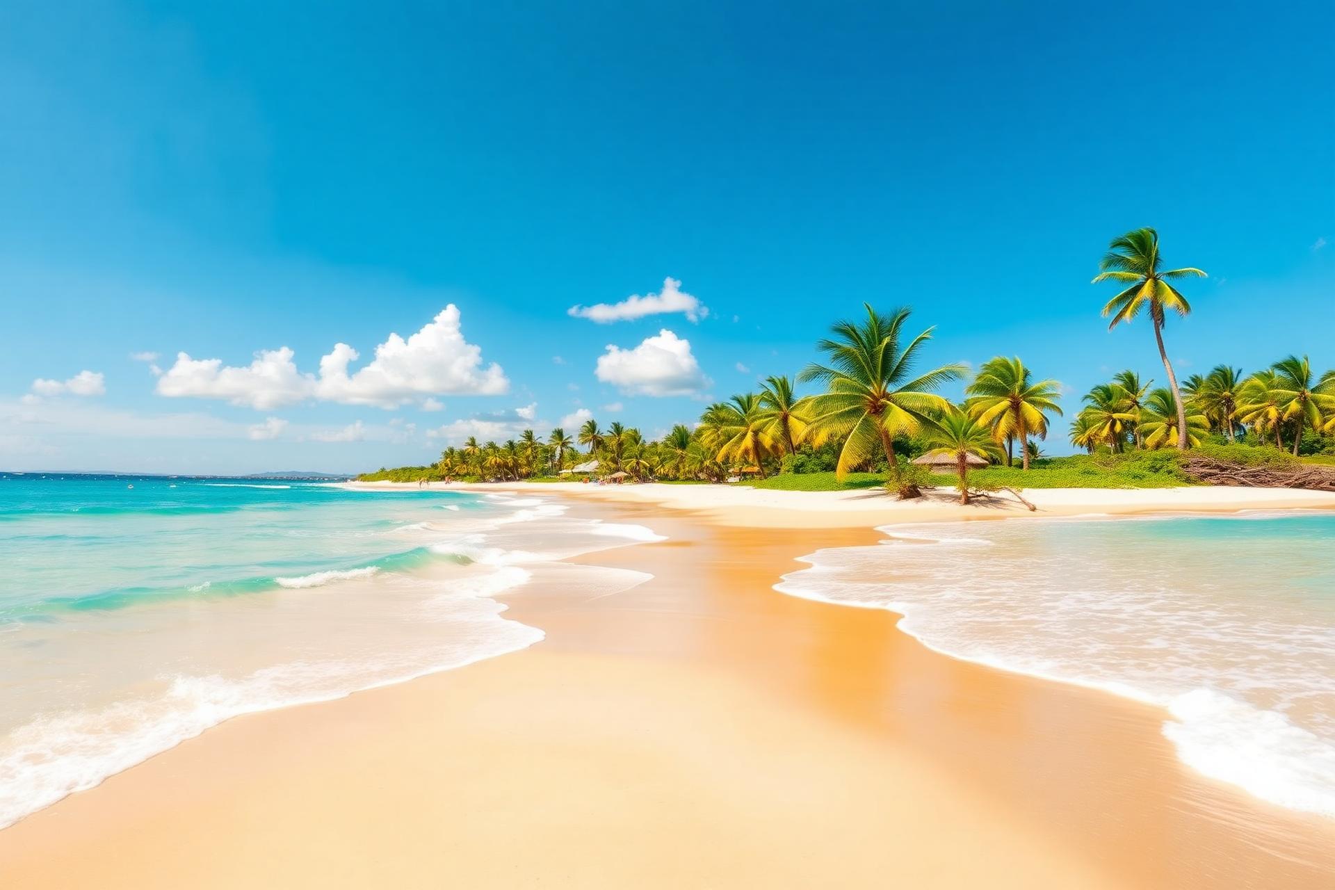 Tropical beach sunset with palms